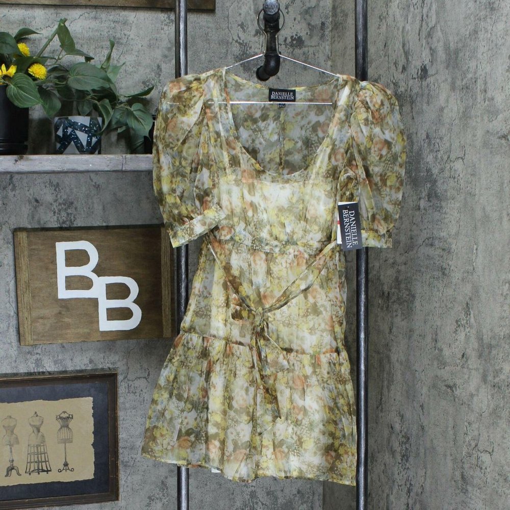 NWT Danielle Bernstein Mini Dress XS Floral Beige